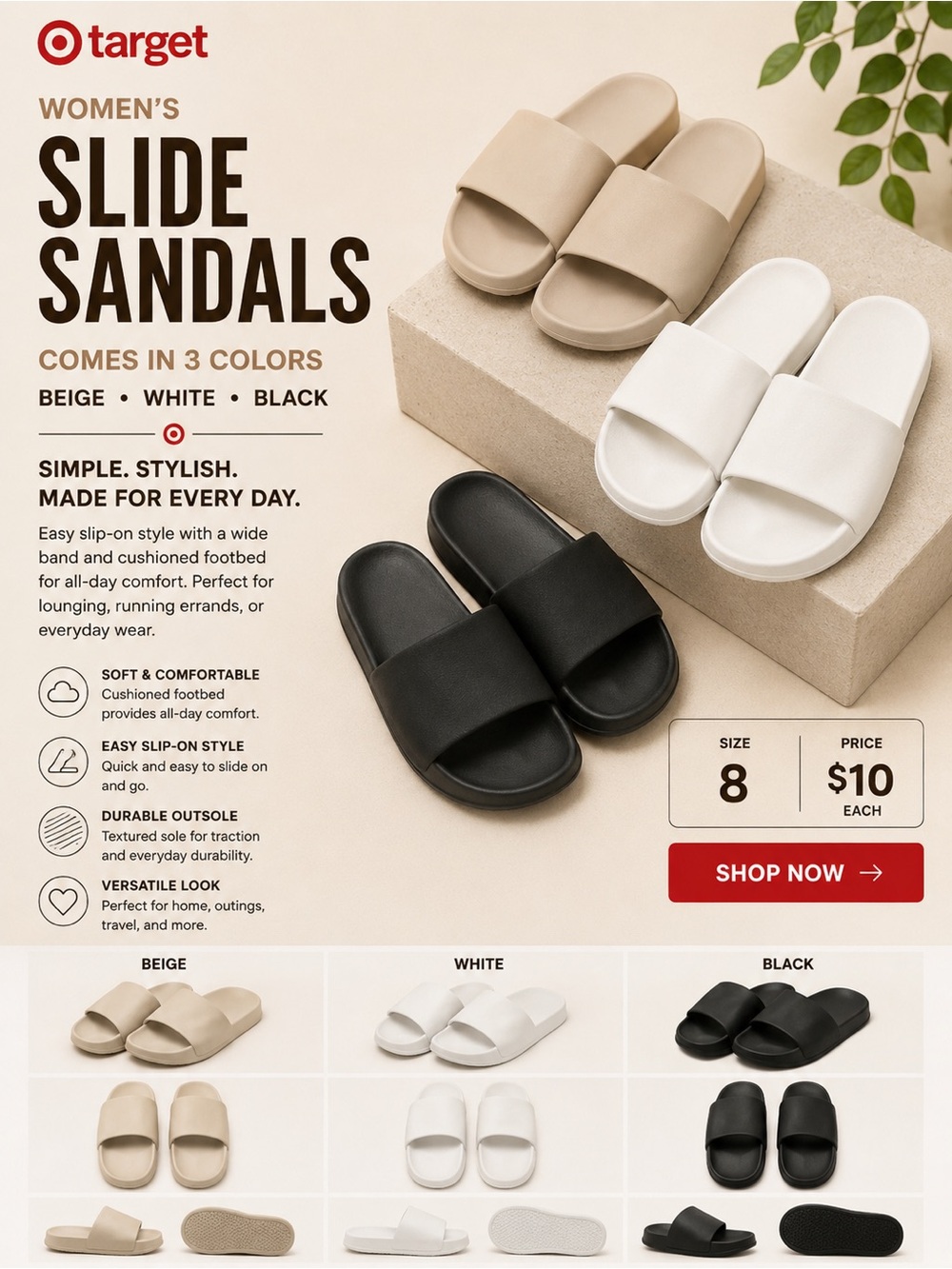 Target Women's Slide Sandals - Beige, White, Black